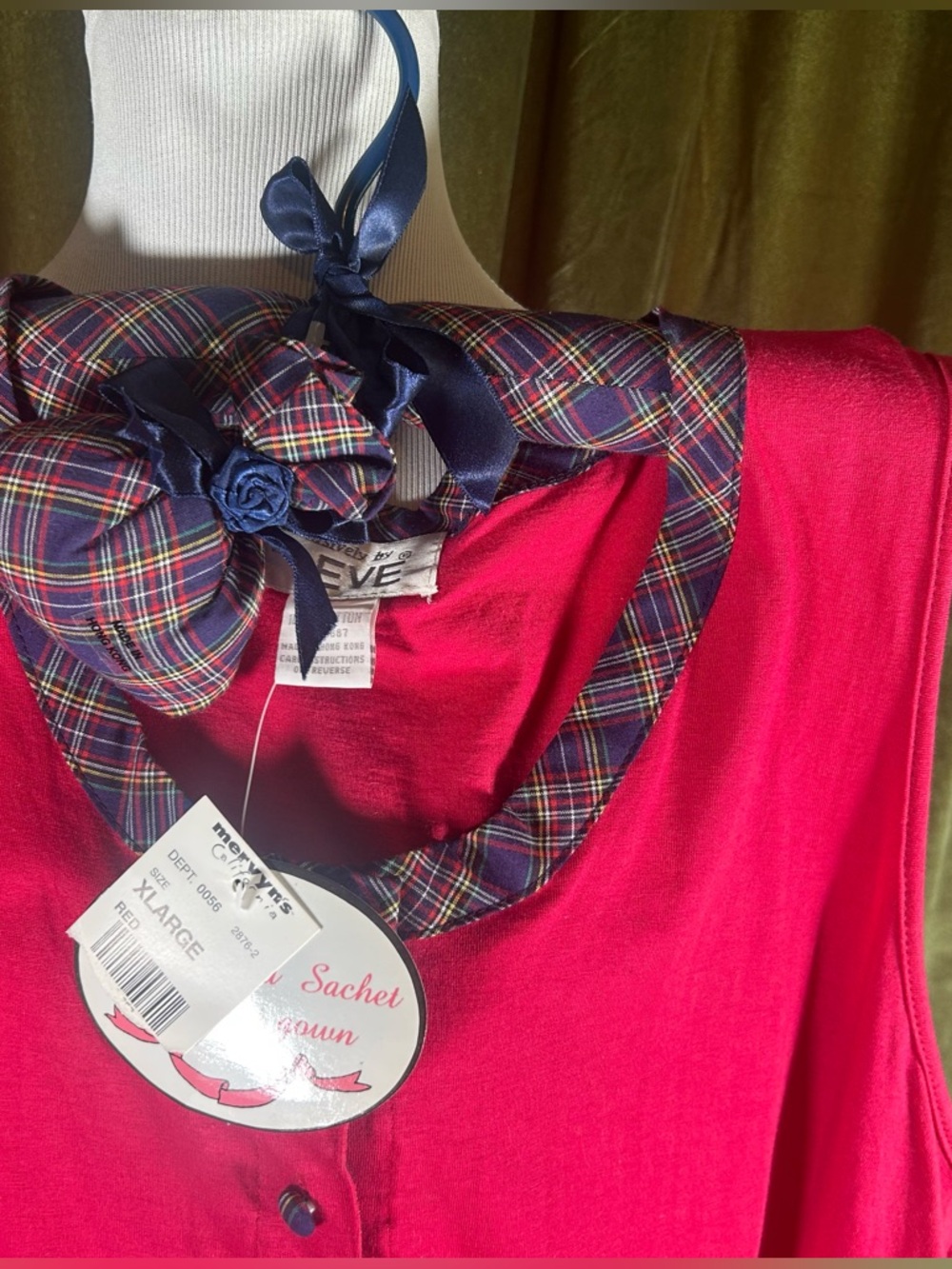 Vintage 90s Deadstock "Eve" Red Midi Dress with Matching Sachet & Hanger - Picture 5 of 6